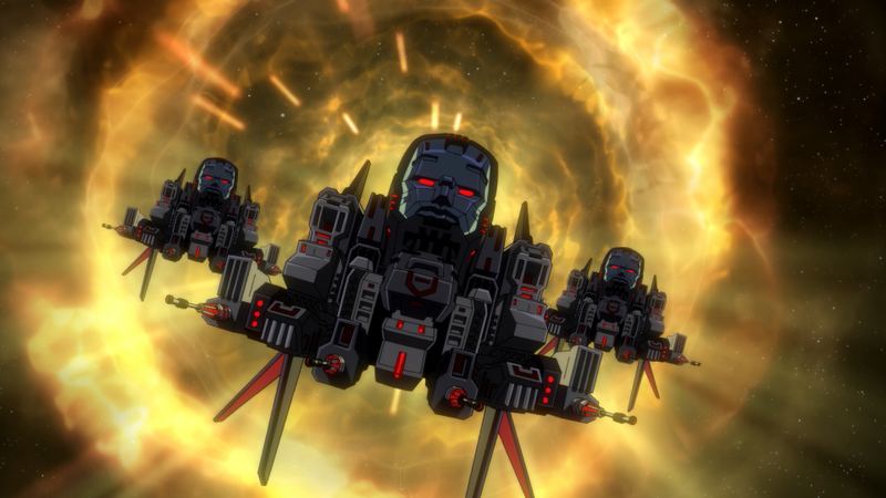 Ships from Apokolips descending upon the Earth.